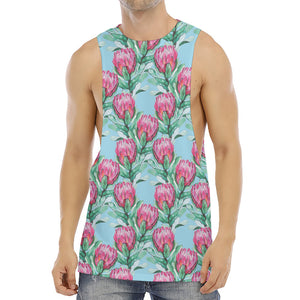 Pink Protea Pattern Print Men's Muscle Tank Top