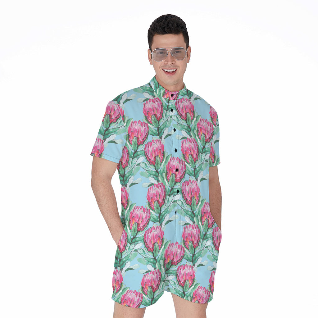 Pink Protea Pattern Print Men's Rompers