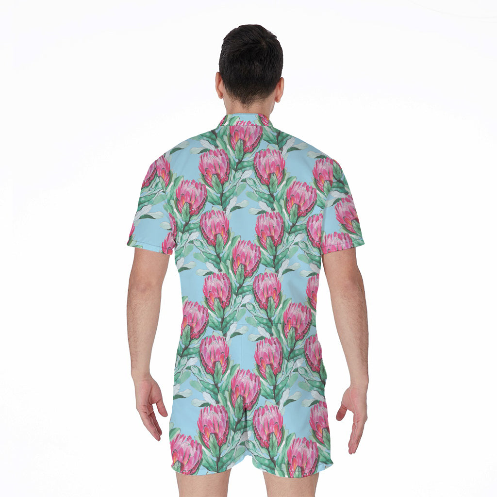 Pink Protea Pattern Print Men's Rompers