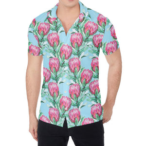 Pink Protea Pattern Print Men's Shirt