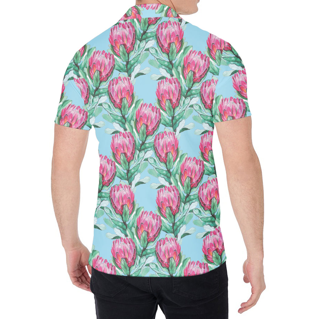 Pink Protea Pattern Print Men's Shirt
