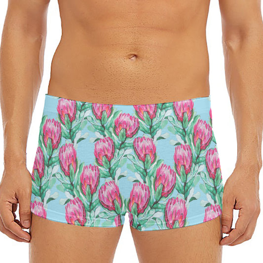 Pink Protea Pattern Print Men's Short Boxer Briefs