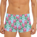 Pink Protea Pattern Print Men's Short Boxer Briefs