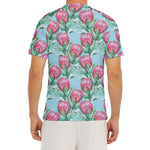 Pink Protea Pattern Print Men's Short Sleeve Rash Guard