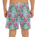 Pink Protea Pattern Print Men's Split Running Shorts