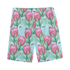 Pink Protea Pattern Print Men's Sports Shorts