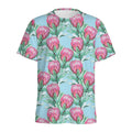 Pink Protea Pattern Print Men's Athletic T-Shirt