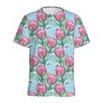 Pink Protea Pattern Print Men's Sports T-Shirt