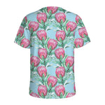 Pink Protea Pattern Print Men's Sports T-Shirt