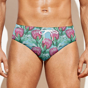 Pink Protea Pattern Print Men's Swim Briefs