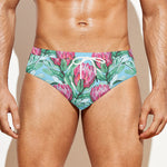 Pink Protea Pattern Print Men's Swim Briefs