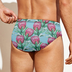 Pink Protea Pattern Print Men's Swim Briefs