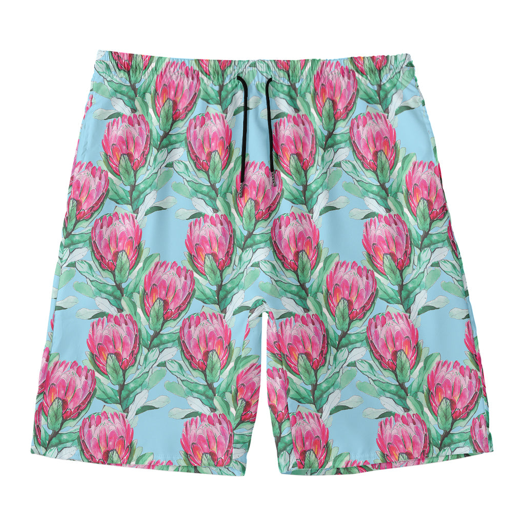 Pink Protea Pattern Print Men's Swim Trunks