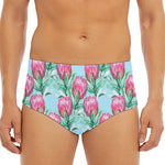 Pink Protea Pattern Print Men's Triangle Swim Briefs