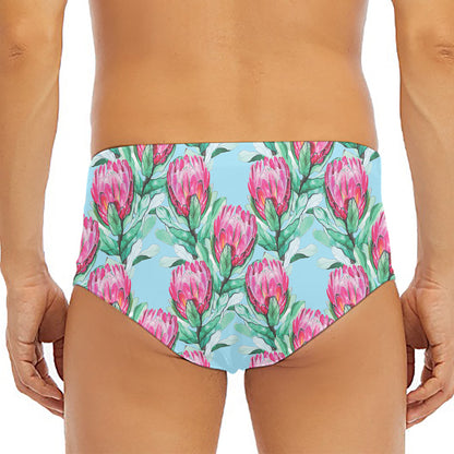 Pink Protea Pattern Print Men's Triangle Swim Briefs