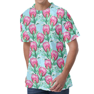 Pink Protea Pattern Print Men's Velvet T-Shirt