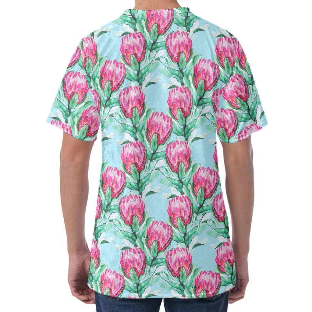 Pink Protea Pattern Print Men's Velvet T-Shirt