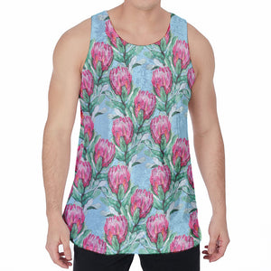 Pink Protea Pattern Print Men's Velvet Tank Top