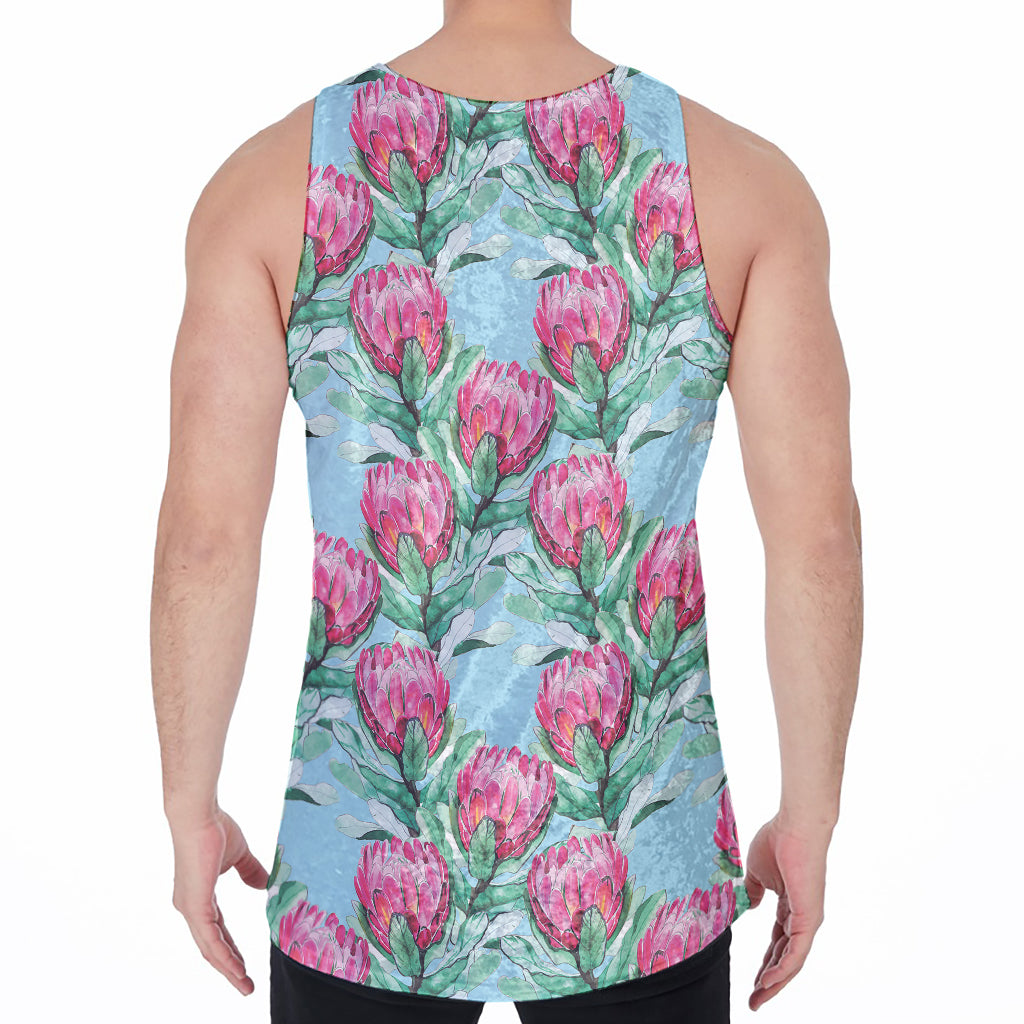 Pink Protea Pattern Print Men's Velvet Tank Top