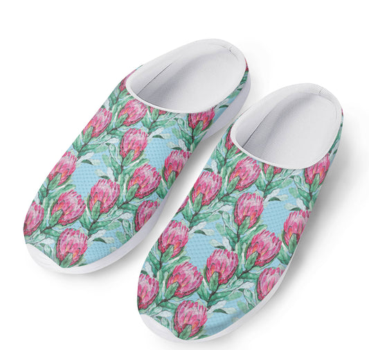 Pink Protea Pattern Print Mesh Casual Shoes