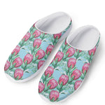 Pink Protea Pattern Print Mesh Casual Shoes