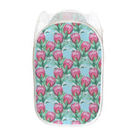 Pink Protea Pattern Print Mesh Laundry Hamper