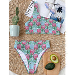 Pink Protea Pattern Print One Shoulder Bikini Top