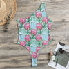 Pink Protea Pattern Print One Shoulder Bodysuit