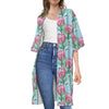 Pink Protea Pattern Print Open Front Beach Cover Up