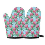 Pink Protea Pattern Print Oven Mitts