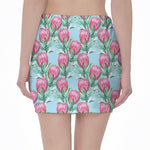 Pink Protea Pattern Print Pencil Mini Skirt