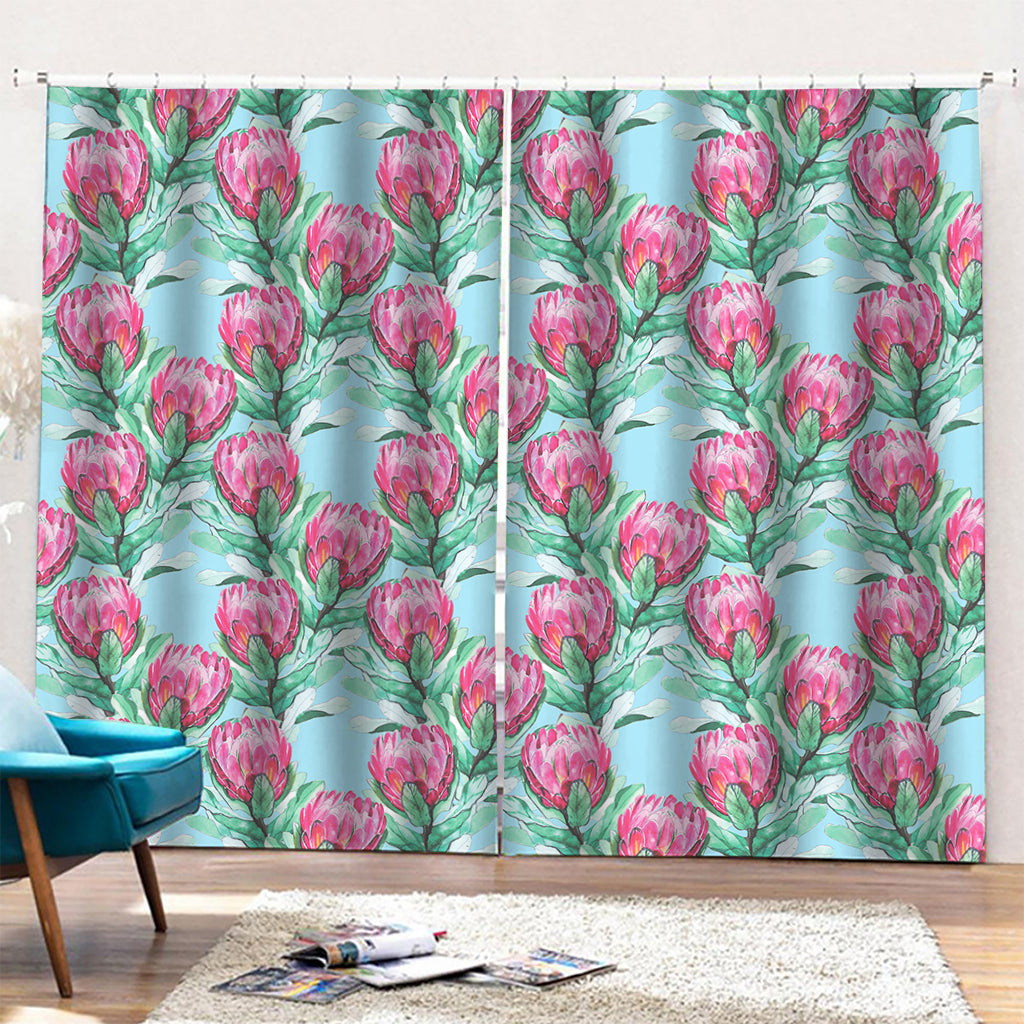 Pink Protea Pattern Print Pencil Pleat Curtains