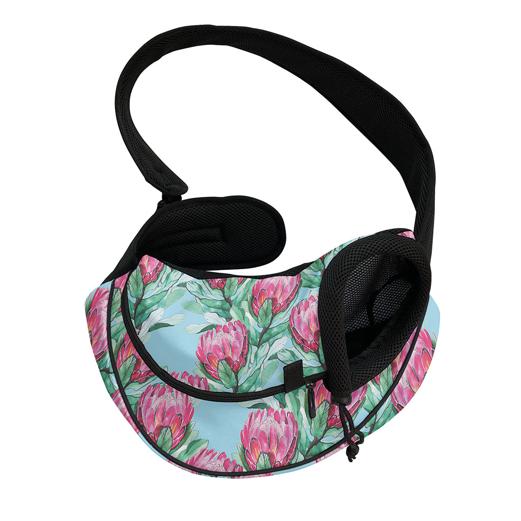 Pink Protea Pattern Print Pet Sling Carrier