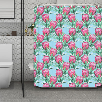 Pink Protea Pattern Print Polyester Shower Curtain