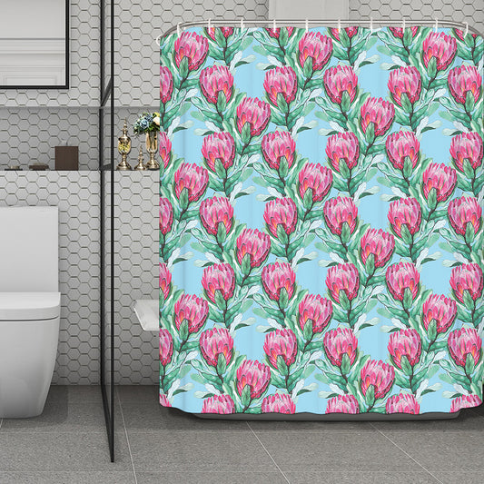 Pink Protea Pattern Print Polyester Shower Curtain