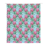 Pink Protea Pattern Print Polyester Shower Curtain