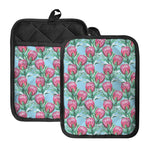 Pink Protea Pattern Print Pot Holders With Pocket