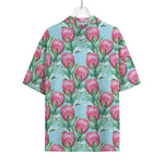 Pink Protea Pattern Print Rayon Hawaiian Shirt