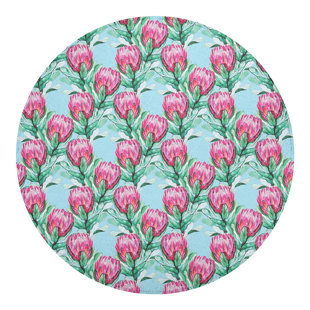Pink Protea Pattern Print Round Blanket