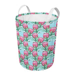 Pink Protea Pattern Print Round Laundry Basket