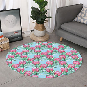 Pink Protea Pattern Print Round Rug