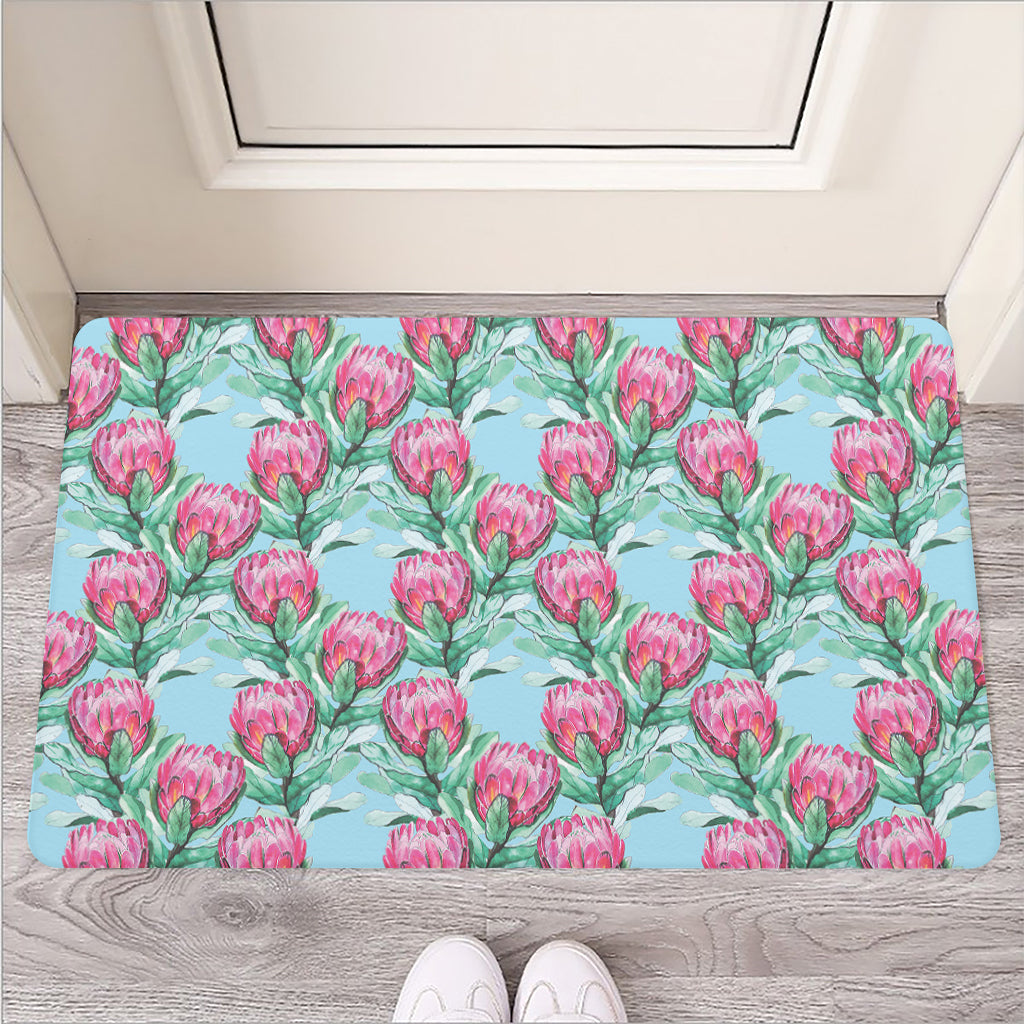 Pink Protea Pattern Print Rubber Doormat