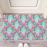 Pink Protea Pattern Print Rubber Doormat