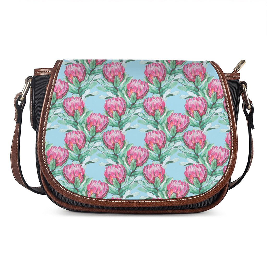 Pink Protea Pattern Print Saddle Bag