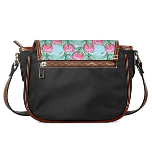 Pink Protea Pattern Print Saddle Bag