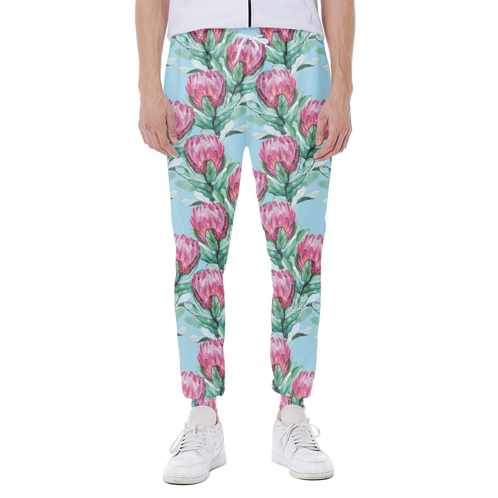 Pink Protea Pattern Print Scuba Joggers