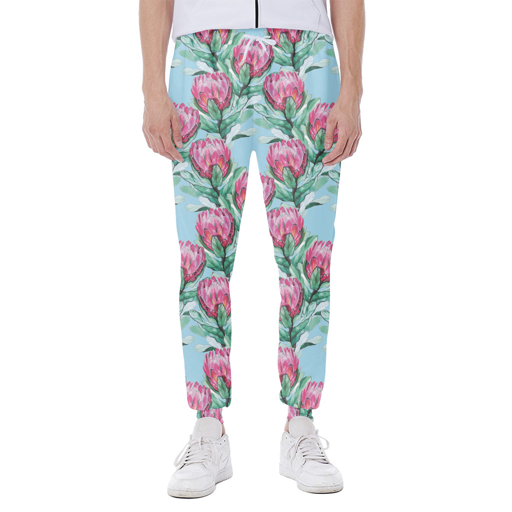 Pink Protea Pattern Print Scuba Joggers