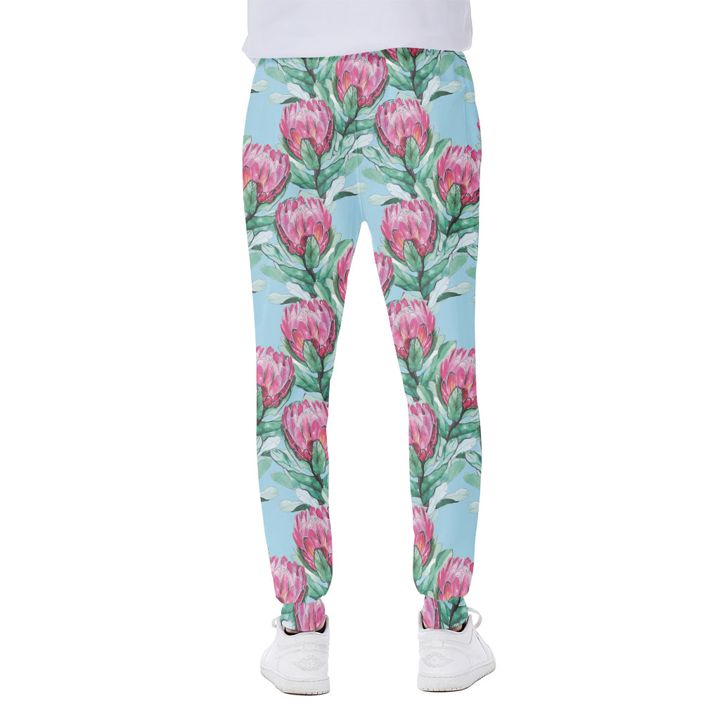 Pink Protea Pattern Print Scuba Joggers