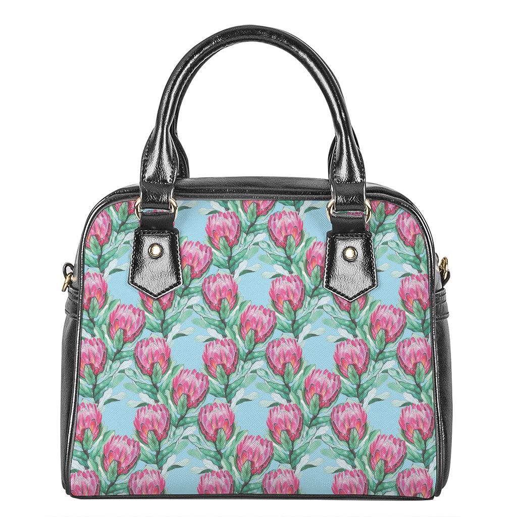 Pink Protea Pattern Print Shoulder Handbag