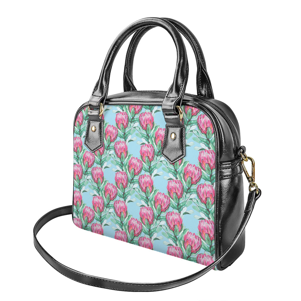 Pink Protea Pattern Print Shoulder Handbag